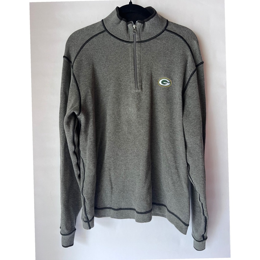 Cutter & Buck Green Bay Packers Grey 1/4 Zip Cotton Sweater Mens Small NFL